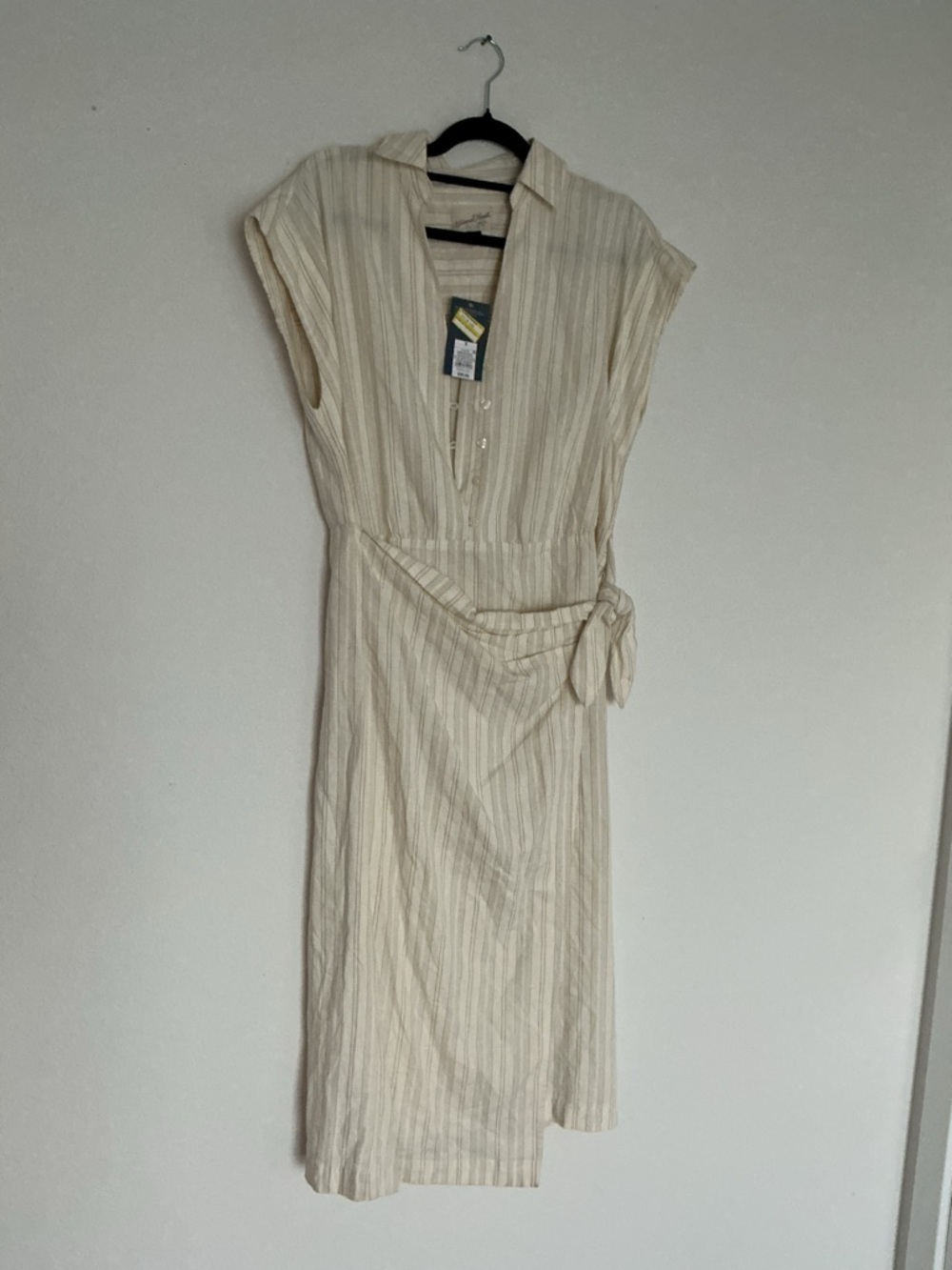Universal Thread Cream & Beige Striped Tie-Waist Midi Dress